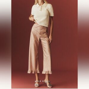 BRAND NEW Anthropologie Maeve Colette Crop Metallic Faux Leather Ruffle Pants